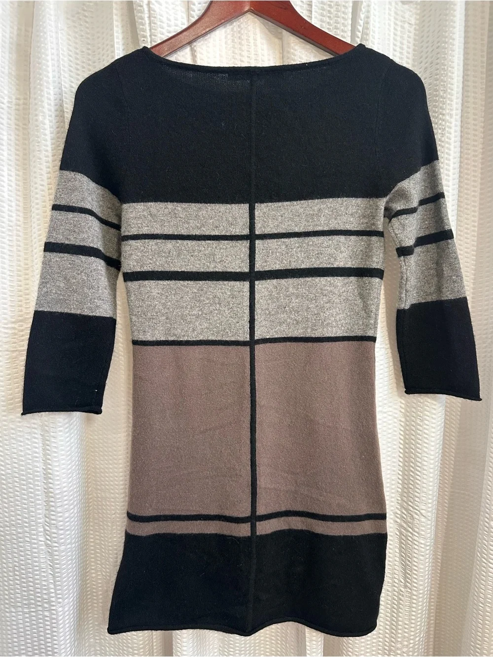 360 Cashmere Striped Knit Mini Dress in Black, Gray & Taupe